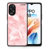 Thumbnail for Θήκη Oppo A18 Pink Feather Boho από τη Smartfits με σχέδιο στο πίσω μέρος και μαύρο περίβλημα | Oppo A18 Pink Feather Boho case with colorful back and black bezels