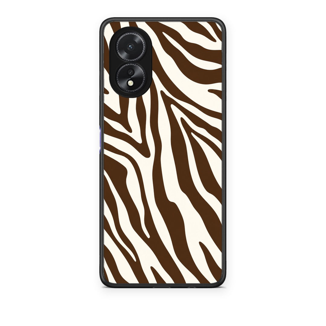 Θήκη Oppo A38 Brown and Cream Zebra Stripes από τη Smartfits με σχέδιο στο πίσω μέρος και μαύρο περίβλημα | Oppo A38 Brown and Cream Zebra Stripes case with colorful back and black bezels