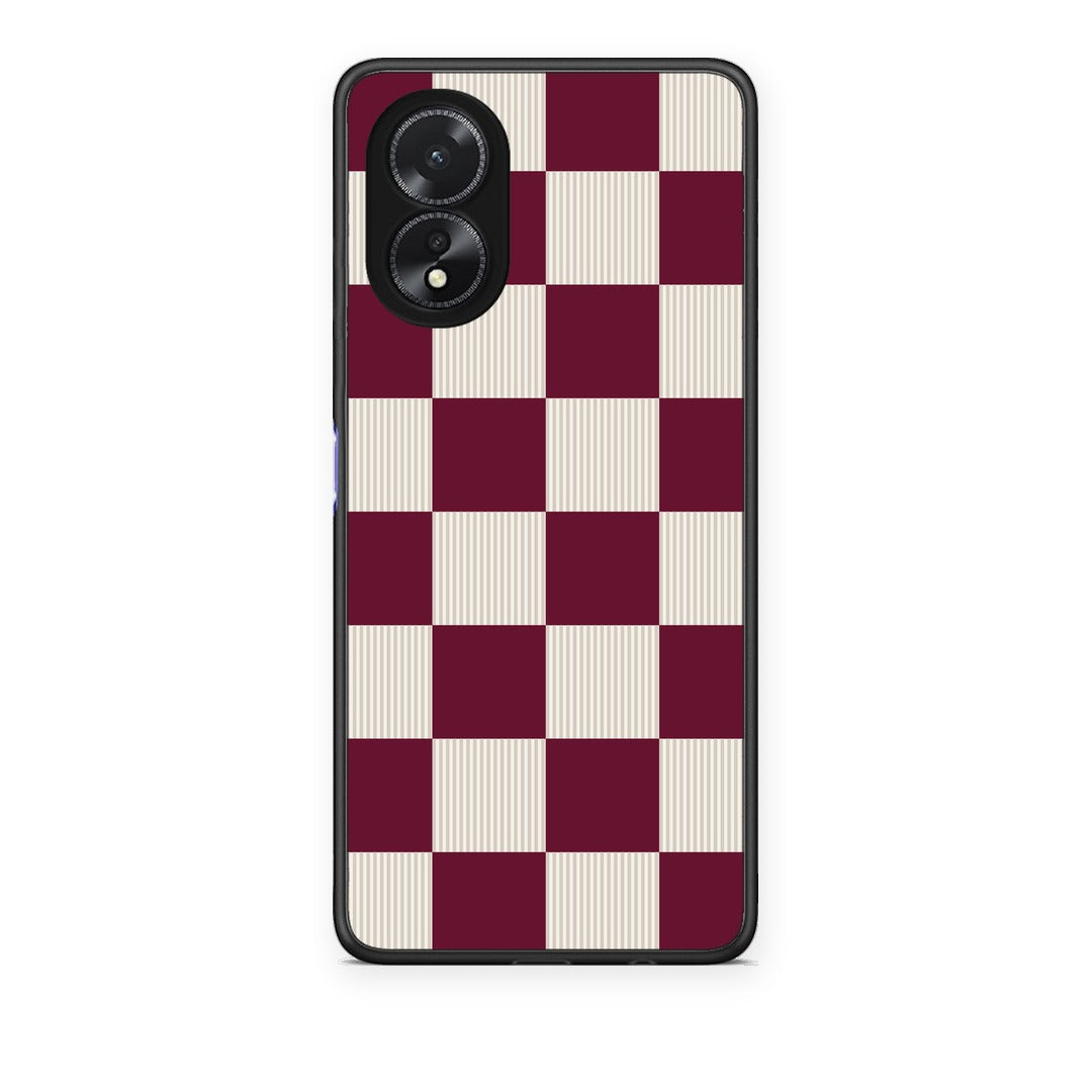 Θήκη Oppo A38 Burgundy and Cream Striped Checks από τη Smartfits με σχέδιο στο πίσω μέρος και μαύρο περίβλημα | Oppo A38 Burgundy and Cream Striped Checks case with colorful back and black bezels