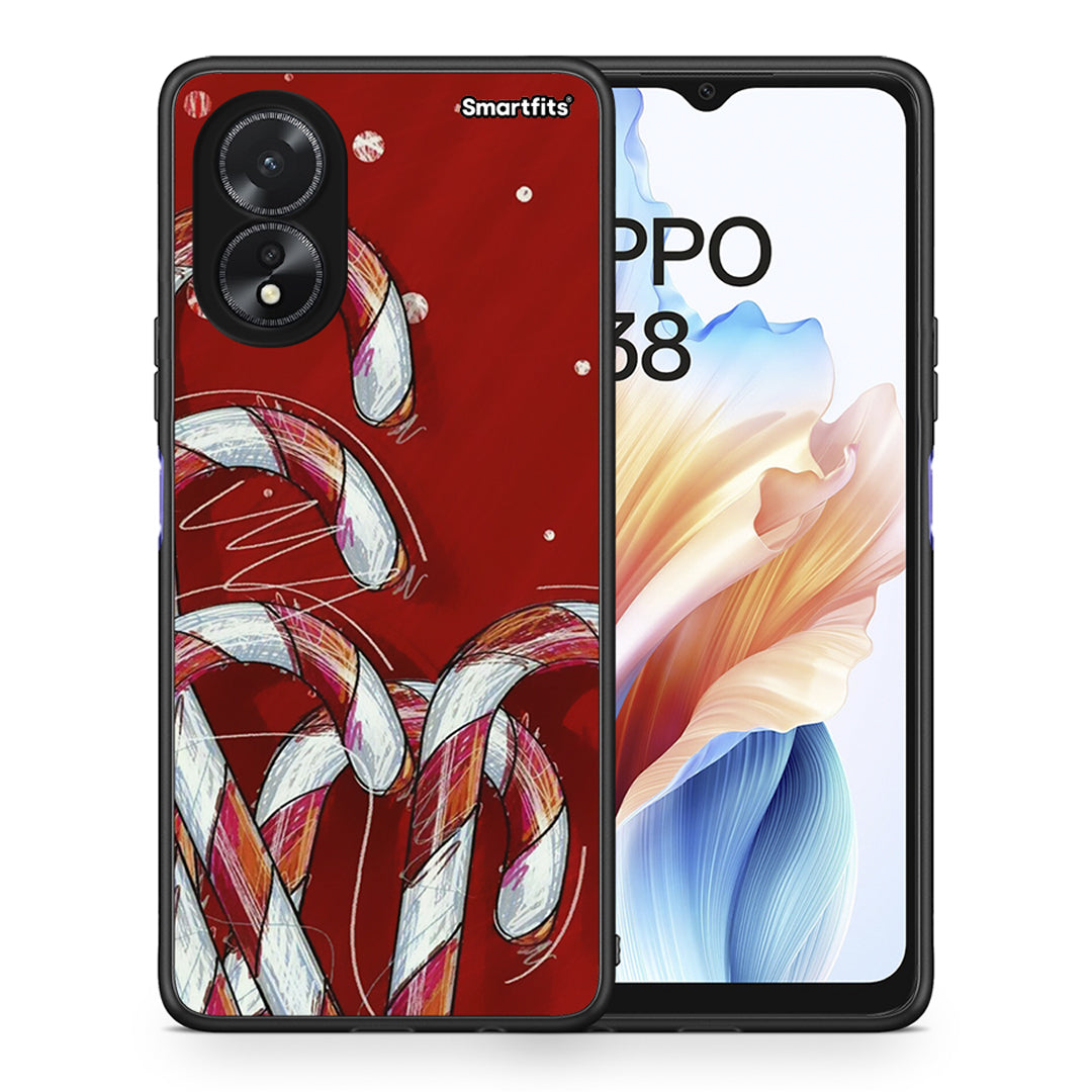 Θήκη Oppo A38 Candy Cane από τη Smartfits με σχέδιο στο πίσω μέρος και μαύρο περίβλημα | Oppo A38 Candy Cane case with colorful back and black bezels