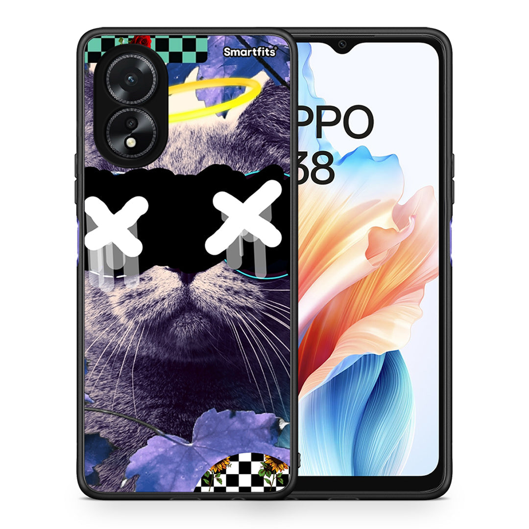 Θήκη Oppo A38 Cat Collage από τη Smartfits με σχέδιο στο πίσω μέρος και μαύρο περίβλημα | Oppo A38 Cat Collage case with colorful back and black bezels