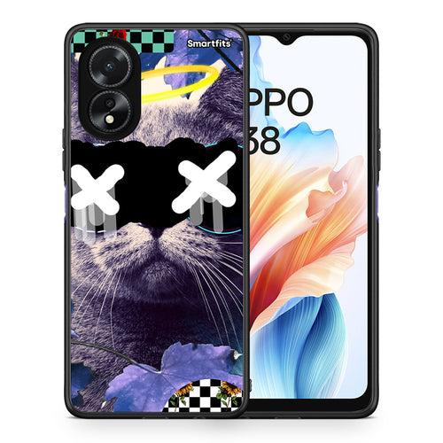 Θήκη Oppo A38 Cat Collage από τη Smartfits με σχέδιο στο πίσω μέρος και μαύρο περίβλημα | Oppo A38 Cat Collage case with colorful back and black bezels