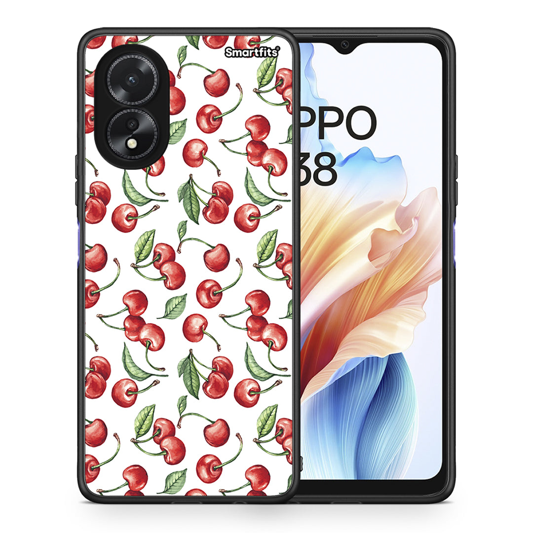 Θήκη Oppo A38 Cherry Summer από τη Smartfits με σχέδιο στο πίσω μέρος και μαύρο περίβλημα | Oppo A38 Cherry Summer case with colorful back and black bezels