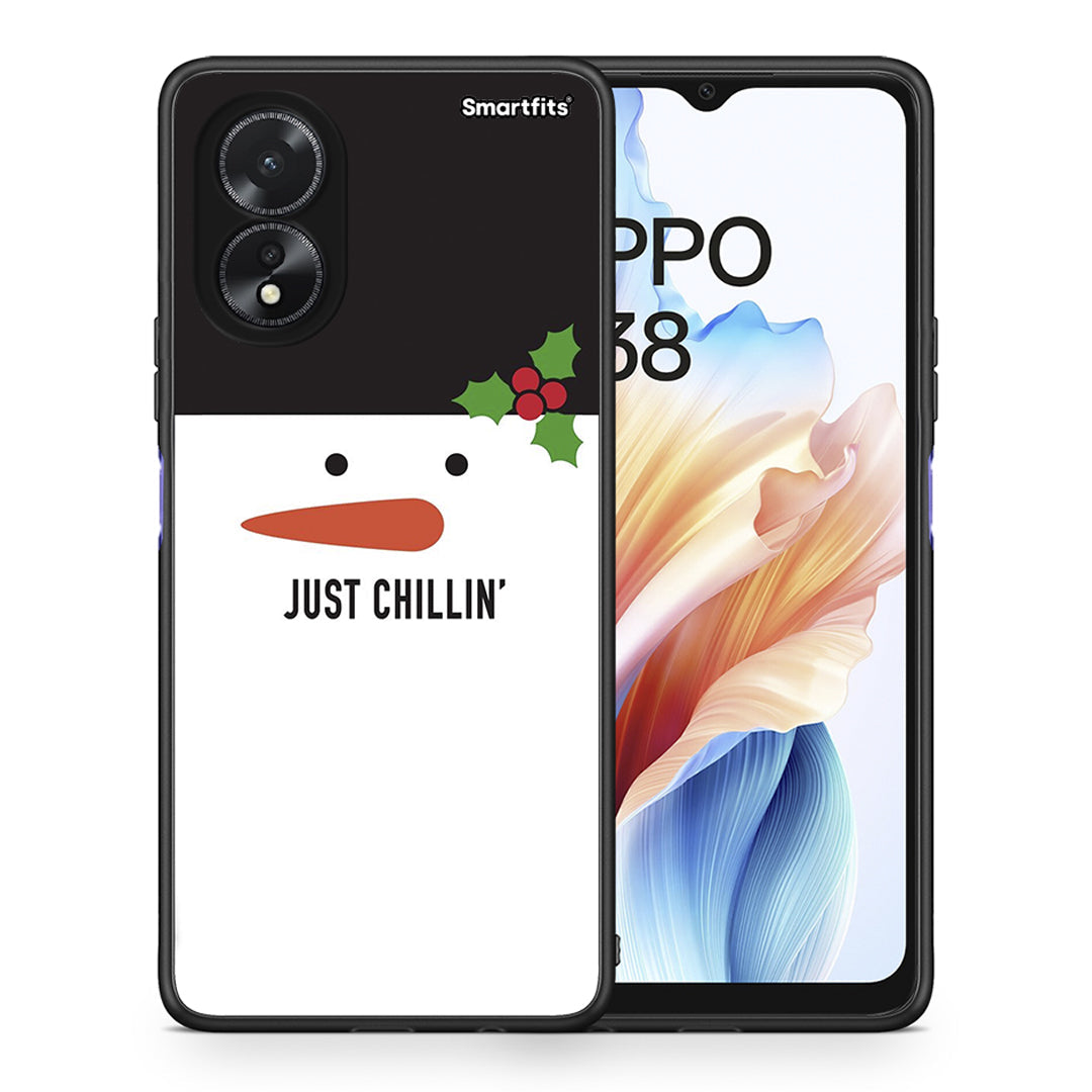 Θήκη Oppo A38 Christmas Chillin από τη Smartfits με σχέδιο στο πίσω μέρος και μαύρο περίβλημα | Oppo A38 Christmas Chillin case with colorful back and black bezels