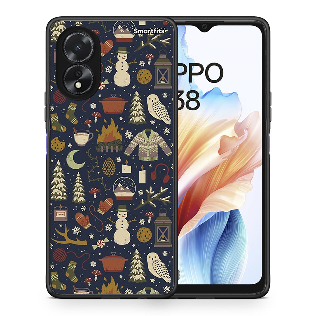 Θήκη Oppo A38 Christmas Elements από τη Smartfits με σχέδιο στο πίσω μέρος και μαύρο περίβλημα | Oppo A38 Christmas Elements case with colorful back and black bezels