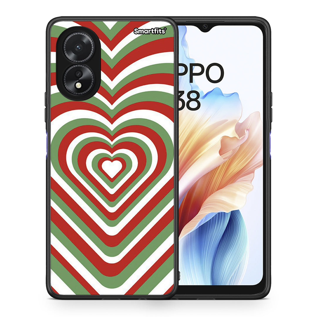 Θήκη Oppo A38 Christmas Hearts από τη Smartfits με σχέδιο στο πίσω μέρος και μαύρο περίβλημα | Oppo A38 Christmas Hearts case with colorful back and black bezels