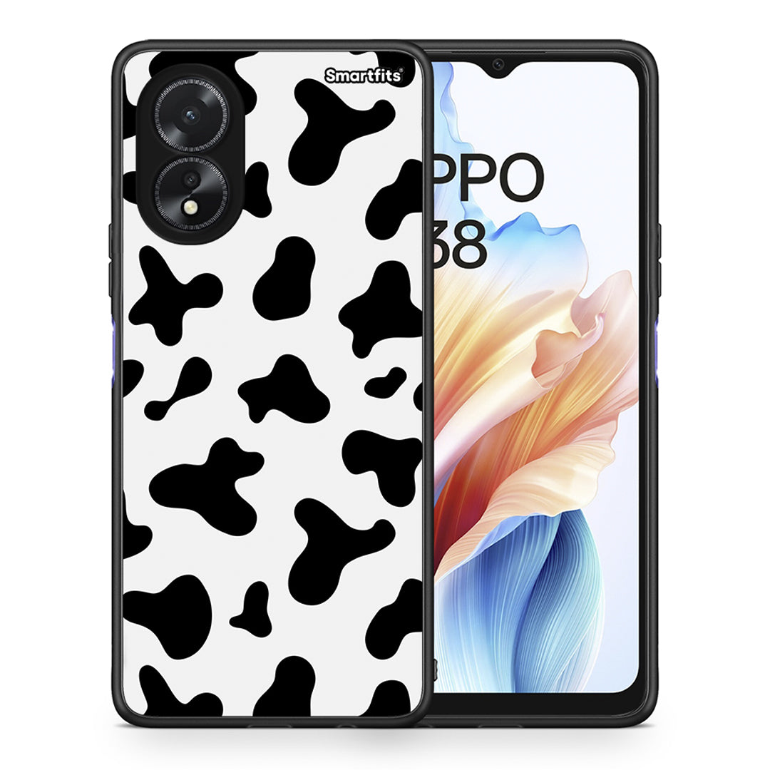 Θήκη Oppo A18 Cow Print από τη Smartfits με σχέδιο στο πίσω μέρος και μαύρο περίβλημα | Oppo A18 Cow Print case with colorful back and black bezels