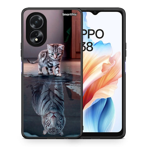 Θήκη Oppo A38 Tiger Cute από τη Smartfits με σχέδιο στο πίσω μέρος και μαύρο περίβλημα | Oppo A38 Tiger Cute case with colorful back and black bezels