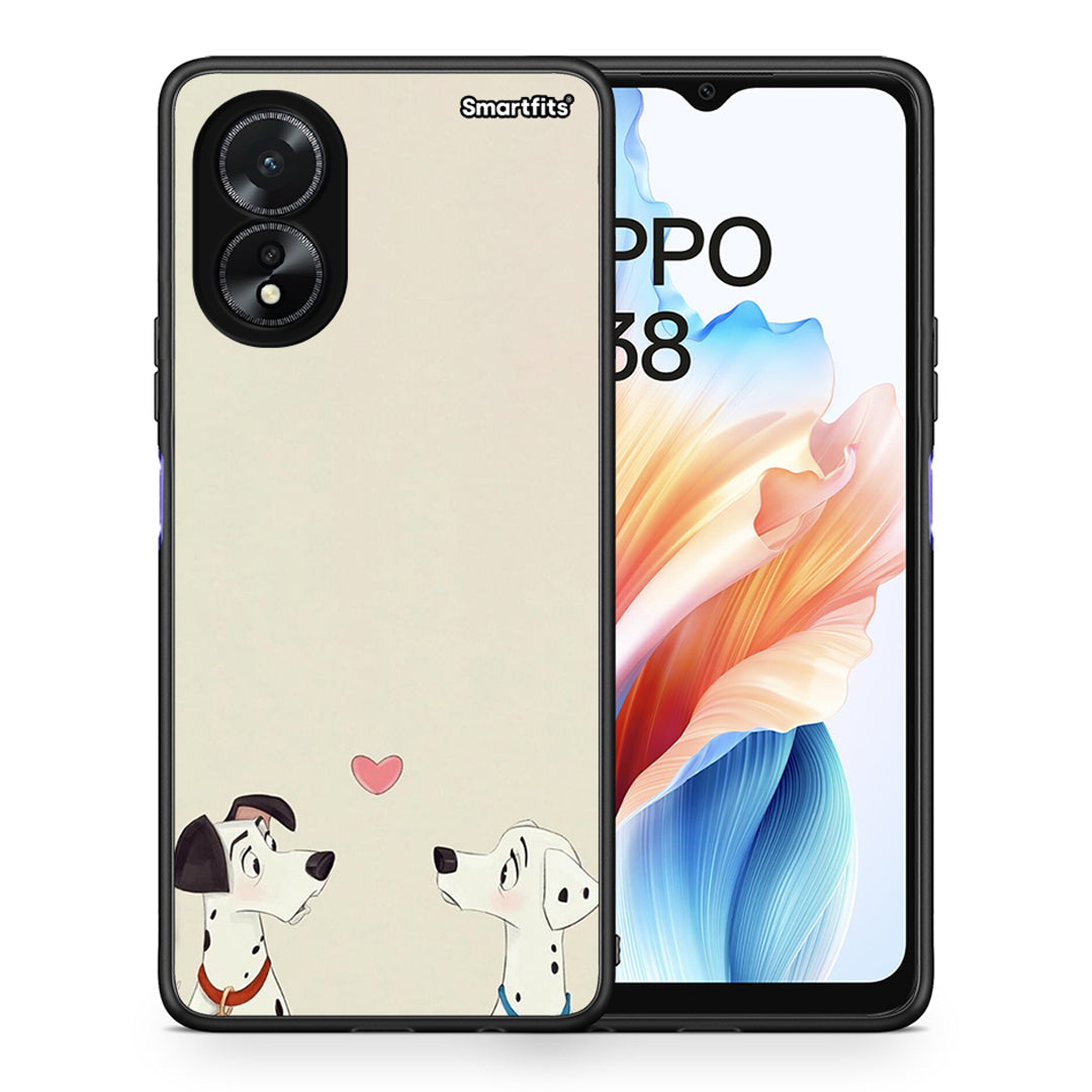 Θήκη Oppo A18 Dalmatians Love από τη Smartfits με σχέδιο στο πίσω μέρος και μαύρο περίβλημα | Oppo A18 Dalmatians Love case with colorful back and black bezels