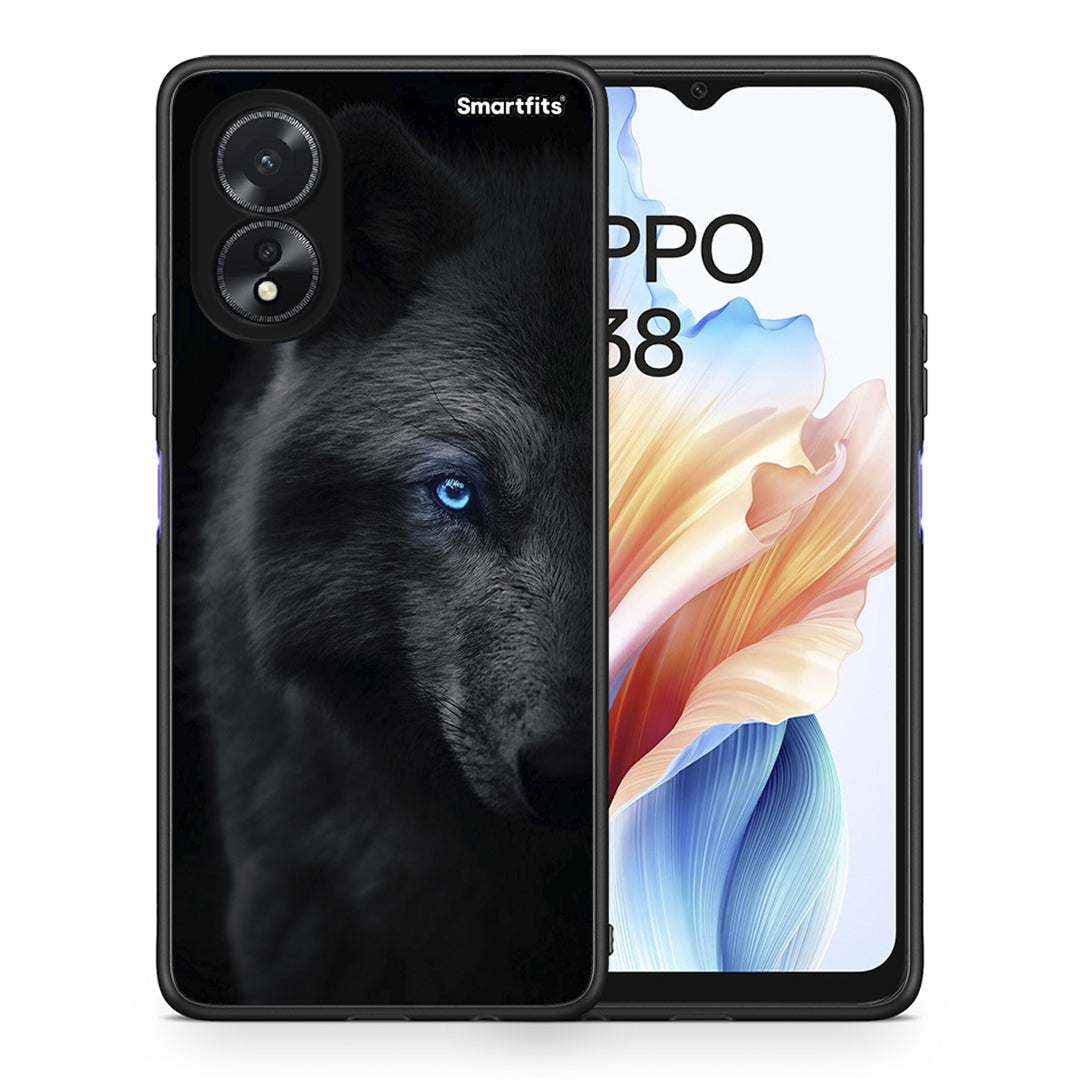 Θήκη Oppo A38 Dark Wolf από τη Smartfits με σχέδιο στο πίσω μέρος και μαύρο περίβλημα | Oppo A38 Dark Wolf case with colorful back and black bezels