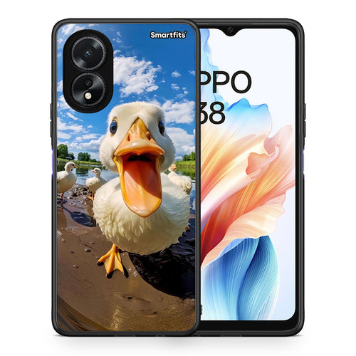 Θήκη Oppo A38 Duck Face από τη Smartfits με σχέδιο στο πίσω μέρος και μαύρο περίβλημα | Oppo A38 Duck Face case with colorful back and black bezels