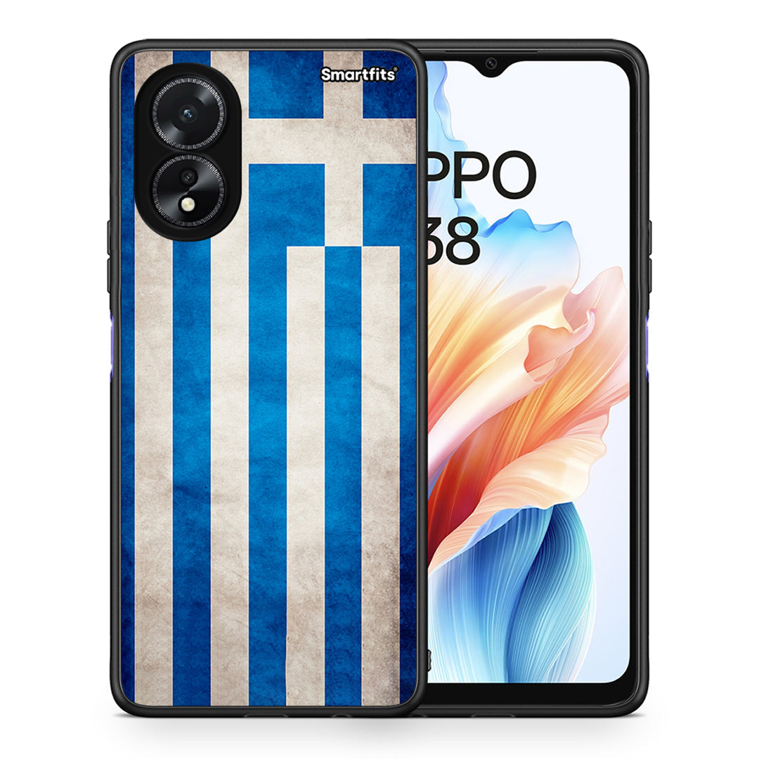 Θήκη Oppo A18 Greek Flag από τη Smartfits με σχέδιο στο πίσω μέρος και μαύρο περίβλημα | Oppo A18 Greek Flag case with colorful back and black bezels