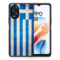Thumbnail for Θήκη Oppo A18 Greek Flag από τη Smartfits με σχέδιο στο πίσω μέρος και μαύρο περίβλημα | Oppo A18 Greek Flag case with colorful back and black bezels