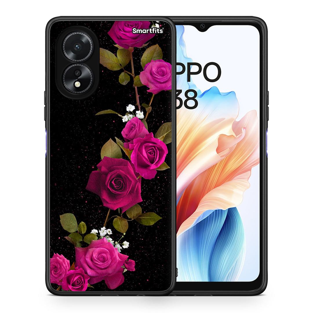 Θήκη Oppo A18 Red Roses Flower από τη Smartfits με σχέδιο στο πίσω μέρος και μαύρο περίβλημα | Oppo A18 Red Roses Flower case with colorful back and black bezels