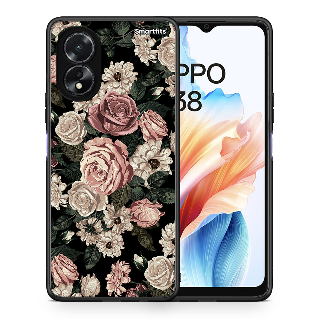 Θήκη Oppo A18 Wild Roses Flower από τη Smartfits με σχέδιο στο πίσω μέρος και μαύρο περίβλημα | Oppo A18 Wild Roses Flower case with colorful back and black bezels