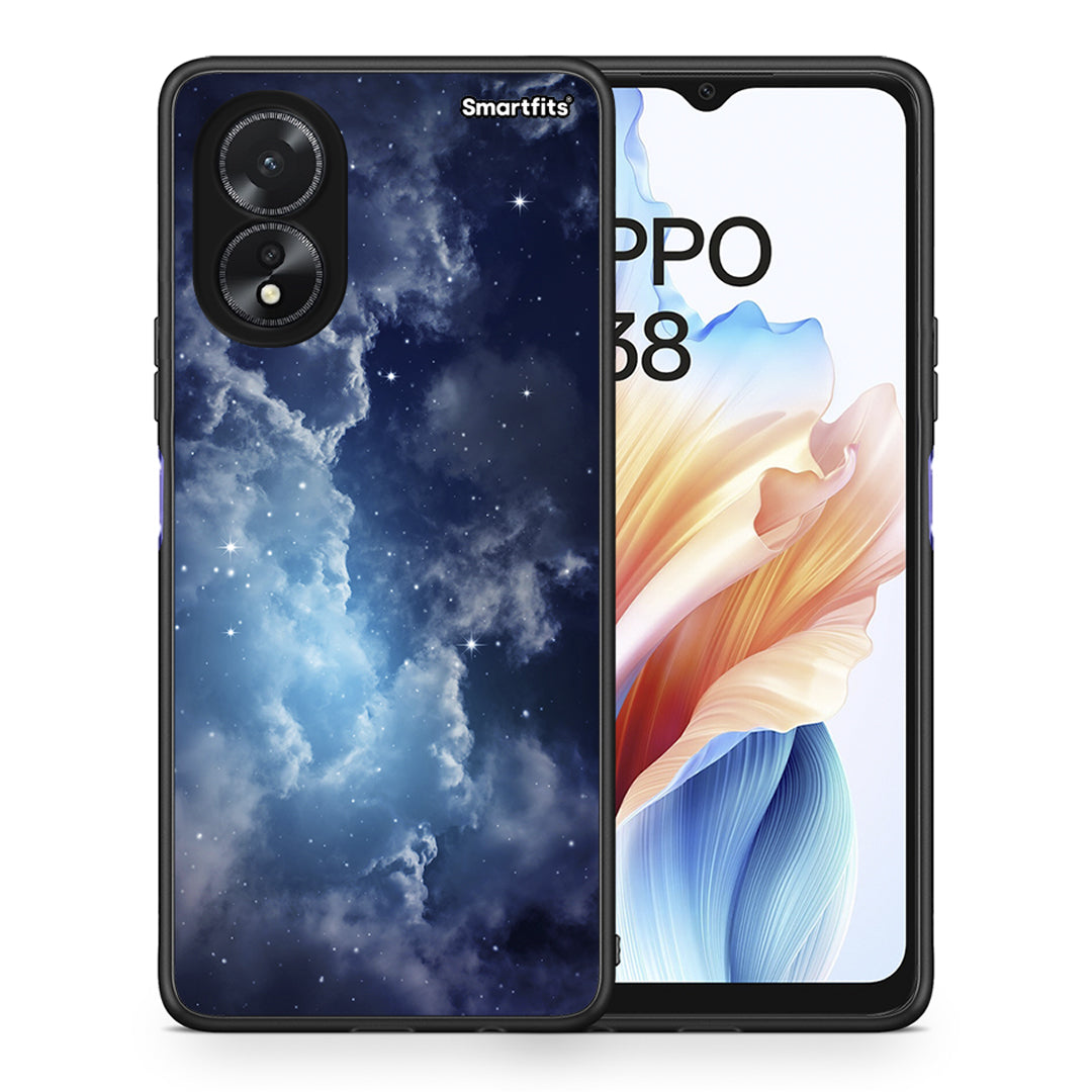 Θήκη Oppo A18 Blue Sky Galaxy από τη Smartfits με σχέδιο στο πίσω μέρος και μαύρο περίβλημα | Oppo A18 Blue Sky Galaxy case with colorful back and black bezels