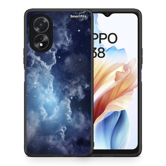 Θήκη Oppo A18 Blue Sky Galaxy από τη Smartfits με σχέδιο στο πίσω μέρος και μαύρο περίβλημα | Oppo A18 Blue Sky Galaxy case with colorful back and black bezels