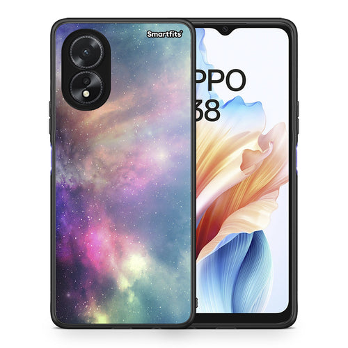 Θήκη Oppo A38 Rainbow Galaxy από τη Smartfits με σχέδιο στο πίσω μέρος και μαύρο περίβλημα | Oppo A38 Rainbow Galaxy case with colorful back and black bezels