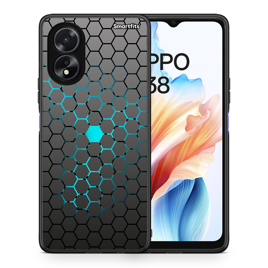 Θήκη Oppo A18 Hexagonal Geometric από τη Smartfits με σχέδιο στο πίσω μέρος και μαύρο περίβλημα | Oppo A18 Hexagonal Geometric case with colorful back and black bezels