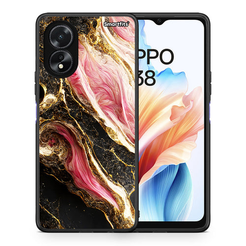 Θήκη Oppo A38 Glamorous Pink Marble από τη Smartfits με σχέδιο στο πίσω μέρος και μαύρο περίβλημα | Oppo A38 Glamorous Pink Marble case with colorful back and black bezels