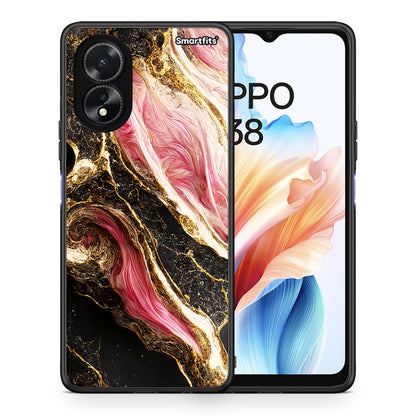 Θήκη Oppo A18 Glamorous Pink Marble από τη Smartfits με σχέδιο στο πίσω μέρος και μαύρο περίβλημα | Oppo A18 Glamorous Pink Marble case with colorful back and black bezels