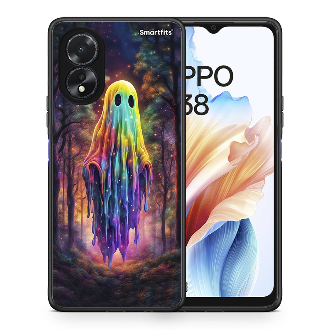 Θήκη Oppo A38 Halloween Ghost από τη Smartfits με σχέδιο στο πίσω μέρος και μαύρο περίβλημα | Oppo A38 Halloween Ghost case with colorful back and black bezels
