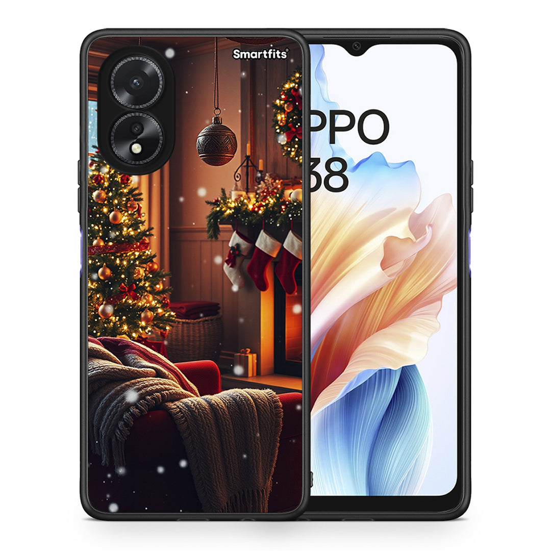 Θήκη Oppo A38 Home For Christmas από τη Smartfits με σχέδιο στο πίσω μέρος και μαύρο περίβλημα | Oppo A38 Home For Christmas case with colorful back and black bezels