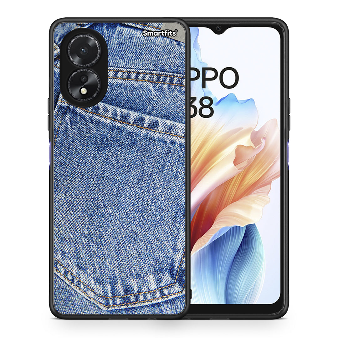 Θήκη Oppo A38 Jeans Pocket από τη Smartfits με σχέδιο στο πίσω μέρος και μαύρο περίβλημα | Oppo A38 Jeans Pocket case with colorful back and black bezels