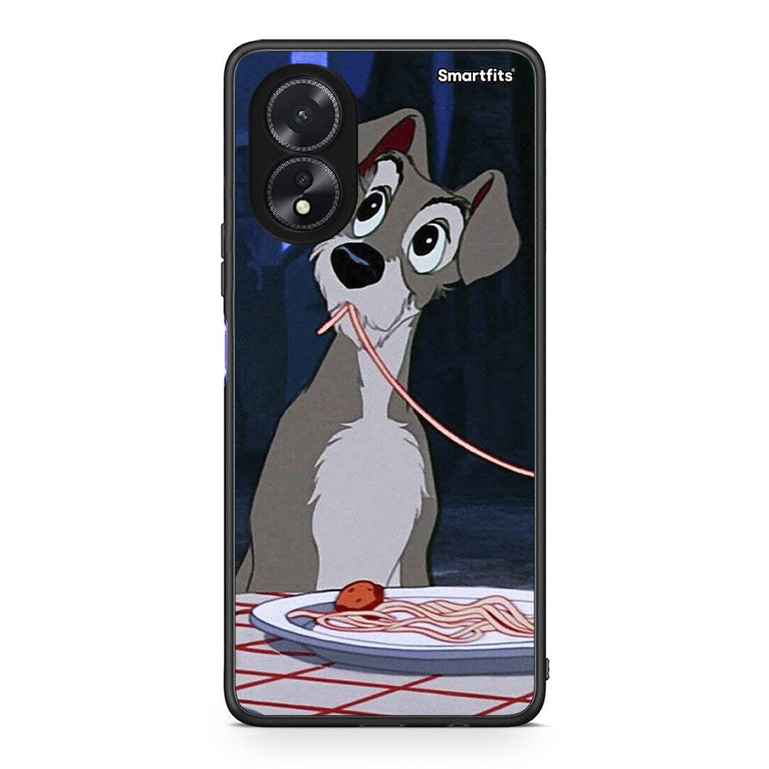 Oppo A18 Lady And Tramp 1 Θήκη Αγίου Βαλεντίνου από τη Smartfits με σχέδιο στο πίσω μέρος και μαύρο περίβλημα | Smartphone case with colorful back and black bezels by Smartfits