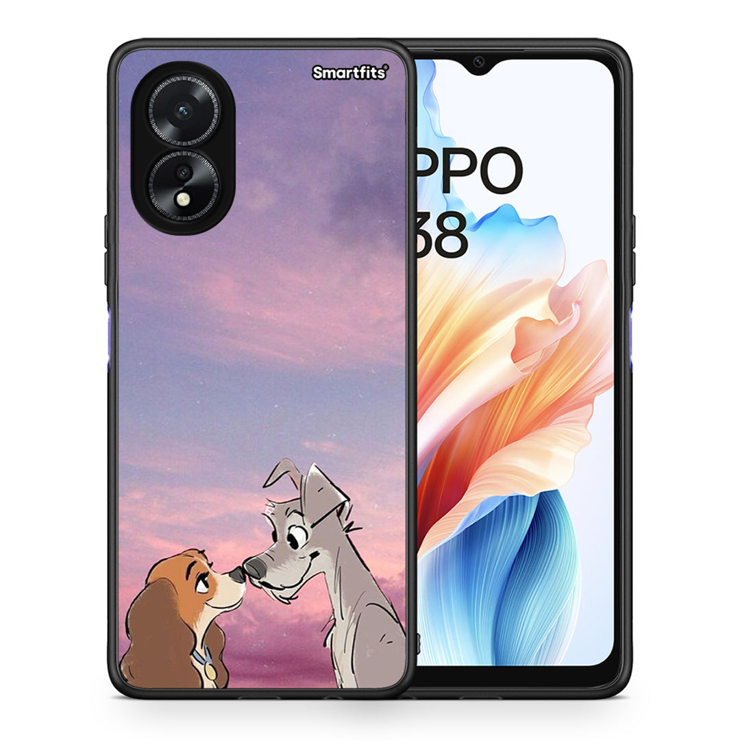 Θήκη Oppo A18 Lady And Tramp από τη Smartfits με σχέδιο στο πίσω μέρος και μαύρο περίβλημα | Oppo A18 Lady And Tramp case with colorful back and black bezels