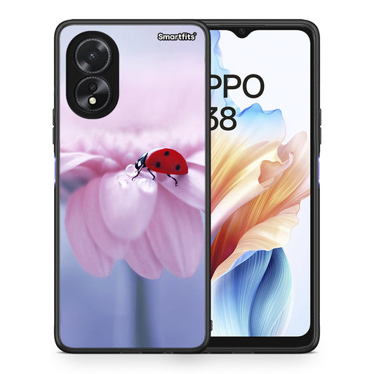 Θήκη Oppo A38 Ladybug Flower από τη Smartfits με σχέδιο στο πίσω μέρος και μαύρο περίβλημα | Oppo A38 Ladybug Flower case with colorful back and black bezels