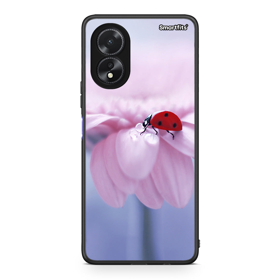 Oppo A18 Ladybug Flower θήκη από τη Smartfits με σχέδιο στο πίσω μέρος και μαύρο περίβλημα | Smartphone case with colorful back and black bezels by Smartfits