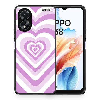 Θήκη Oppo A18 Lilac Hearts από τη Smartfits με σχέδιο στο πίσω μέρος και μαύρο περίβλημα | Oppo A18 Lilac Hearts case with colorful back and black bezels