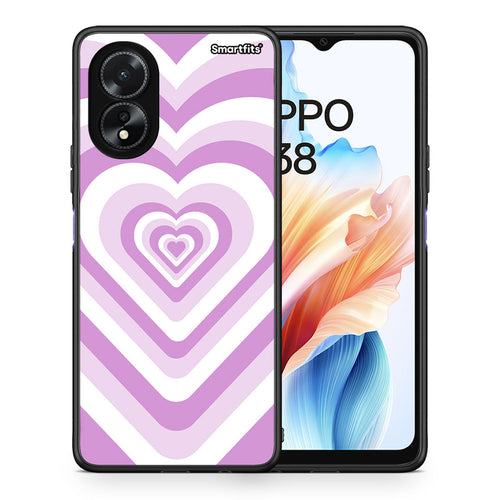 Θήκη Oppo A18 Lilac Hearts από τη Smartfits με σχέδιο στο πίσω μέρος και μαύρο περίβλημα | Oppo A18 Lilac Hearts case with colorful back and black bezels
