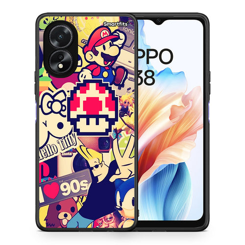 Θήκη Oppo A38 Love The 90s από τη Smartfits με σχέδιο στο πίσω μέρος και μαύρο περίβλημα | Oppo A38 Love The 90s case with colorful back and black bezels