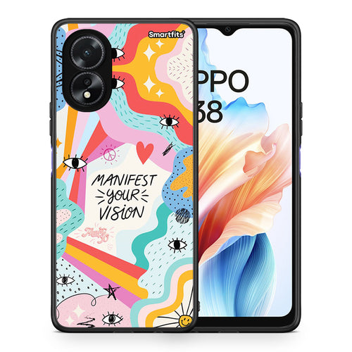 Θήκη Oppo A38 Manifest Your Vision από τη Smartfits με σχέδιο στο πίσω μέρος και μαύρο περίβλημα | Oppo A38 Manifest Your Vision case with colorful back and black bezels