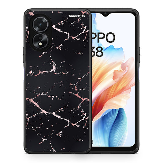 Θήκη Oppo A38 Black Rosegold Marble από τη Smartfits με σχέδιο στο πίσω μέρος και μαύρο περίβλημα | Oppo A38 Black Rosegold Marble case with colorful back and black bezels