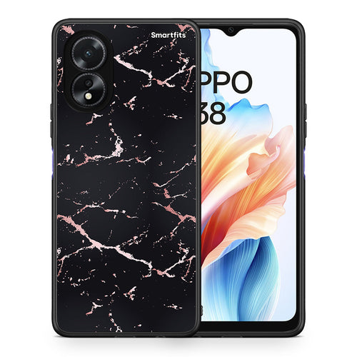 Θήκη Oppo A18 Black Rosegold Marble από τη Smartfits με σχέδιο στο πίσω μέρος και μαύρο περίβλημα | Oppo A18 Black Rosegold Marble case with colorful back and black bezels