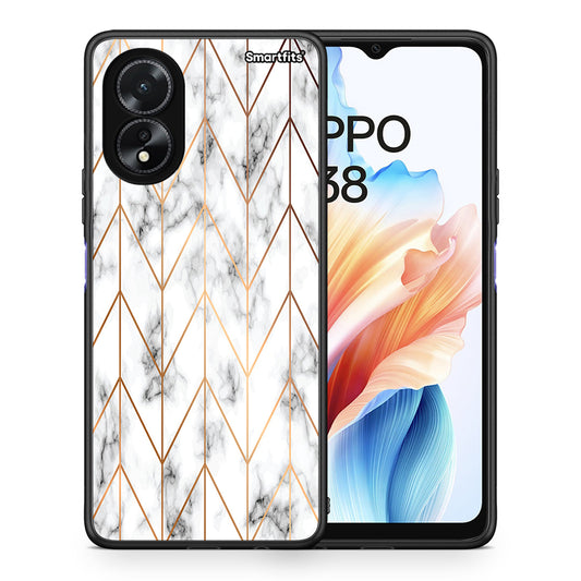 Θήκη Oppo A18 Gold Geometric Marble από τη Smartfits με σχέδιο στο πίσω μέρος και μαύρο περίβλημα | Oppo A18 Gold Geometric Marble case with colorful back and black bezels