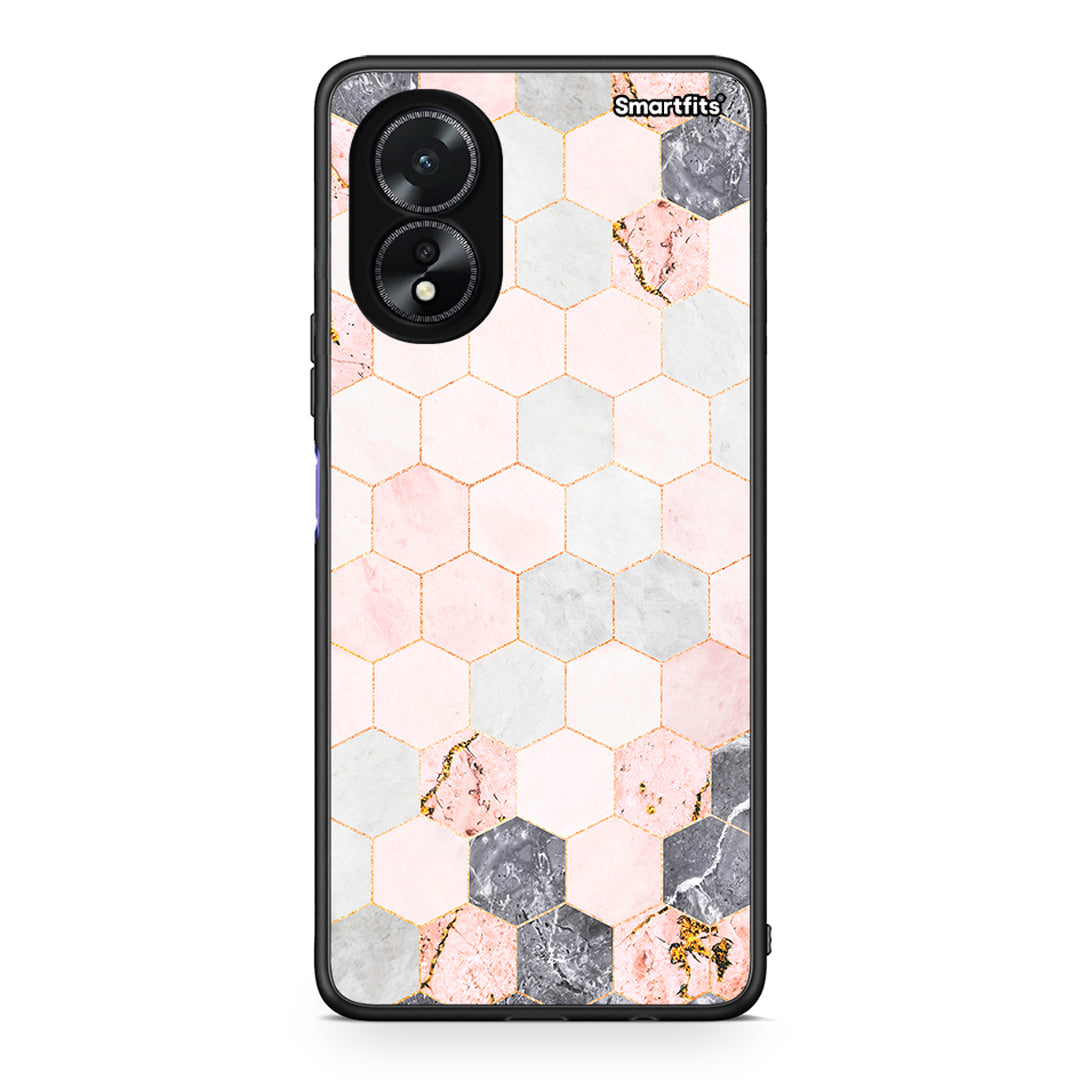 4 - Oppo A18 Hexagon Pink Marble case, cover, bumper