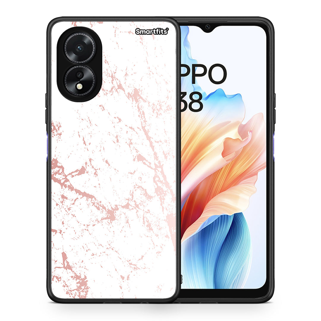 Θήκη Oppo A18 Pink Splash Marble από τη Smartfits με σχέδιο στο πίσω μέρος και μαύρο περίβλημα | Oppo A18 Pink Splash Marble case with colorful back and black bezels