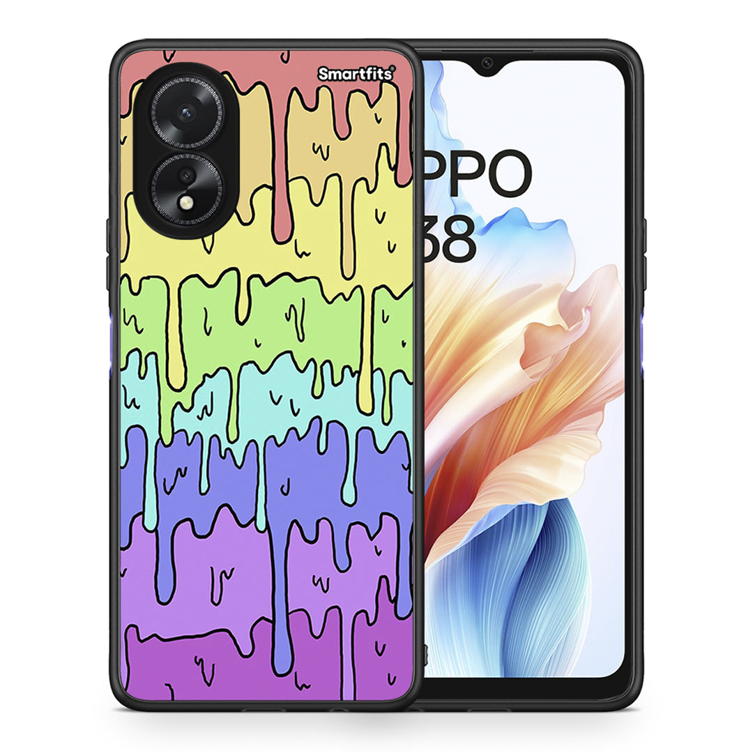 Θήκη Oppo A18 Melting Rainbow από τη Smartfits με σχέδιο στο πίσω μέρος και μαύρο περίβλημα | Oppo A18 Melting Rainbow case with colorful back and black bezels