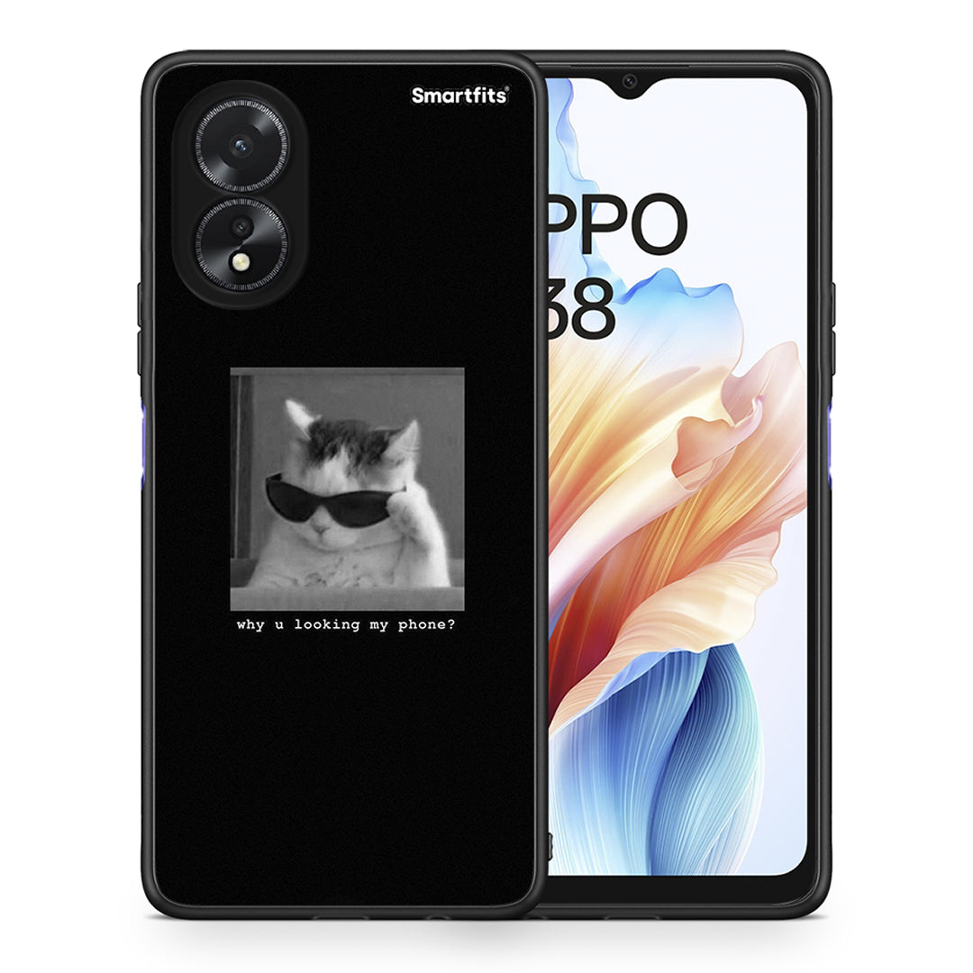 Θήκη Oppo A18 Meme Cat από τη Smartfits με σχέδιο στο πίσω μέρος και μαύρο περίβλημα | Oppo A18 Meme Cat case with colorful back and black bezels