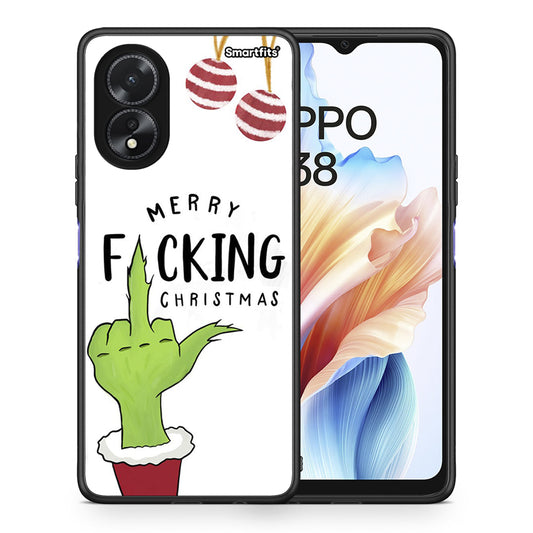 Θήκη Oppo A18 Merry F Xmas από τη Smartfits με σχέδιο στο πίσω μέρος και μαύρο περίβλημα | Oppo A18 Merry F Xmas case with colorful back and black bezels