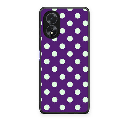 Θήκη Oppo A38 Mint Polka Dots on Purple από τη Smartfits με σχέδιο στο πίσω μέρος και μαύρο περίβλημα | Oppo A38 Mint Polka Dots on Purple case with colorful back and black bezels