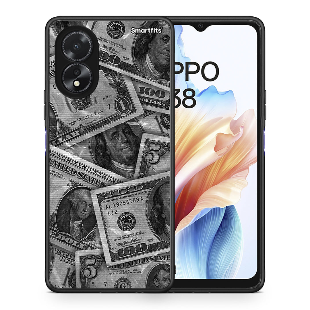 Θήκη Oppo A38 Money Dollars από τη Smartfits με σχέδιο στο πίσω μέρος και μαύρο περίβλημα | Oppo A38 Money Dollars case with colorful back and black bezels