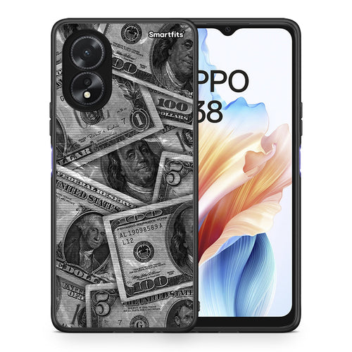 Θήκη Oppo A18 Money Dollars από τη Smartfits με σχέδιο στο πίσω μέρος και μαύρο περίβλημα | Oppo A18 Money Dollars case with colorful back and black bezels