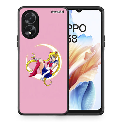 Θήκη Oppo A18 Moon Girl από τη Smartfits με σχέδιο στο πίσω μέρος και μαύρο περίβλημα | Oppo A18 Moon Girl case with colorful back and black bezels