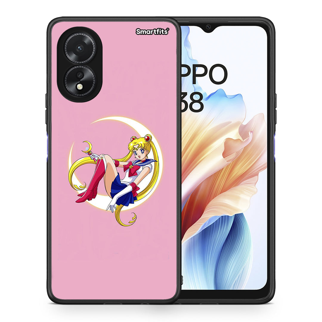 Θήκη Oppo A18 Moon Girl από τη Smartfits με σχέδιο στο πίσω μέρος και μαύρο περίβλημα | Oppo A18 Moon Girl case with colorful back and black bezels