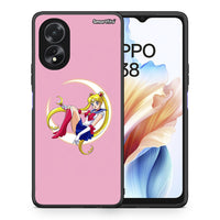 Thumbnail for Θήκη Oppo A18 Moon Girl από τη Smartfits με σχέδιο στο πίσω μέρος και μαύρο περίβλημα | Oppo A18 Moon Girl case with colorful back and black bezels